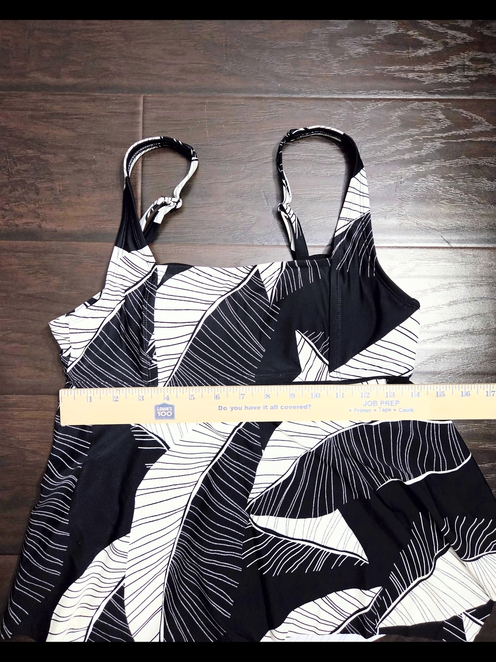 Kona Sol Black & White Leaf Print Peplum Swim Top - Picture 11 of 12